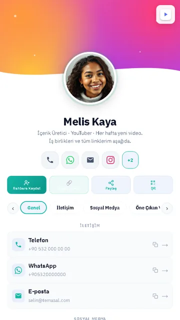 İçerik Üretici · Bio Linki dijital kartvizit örneği